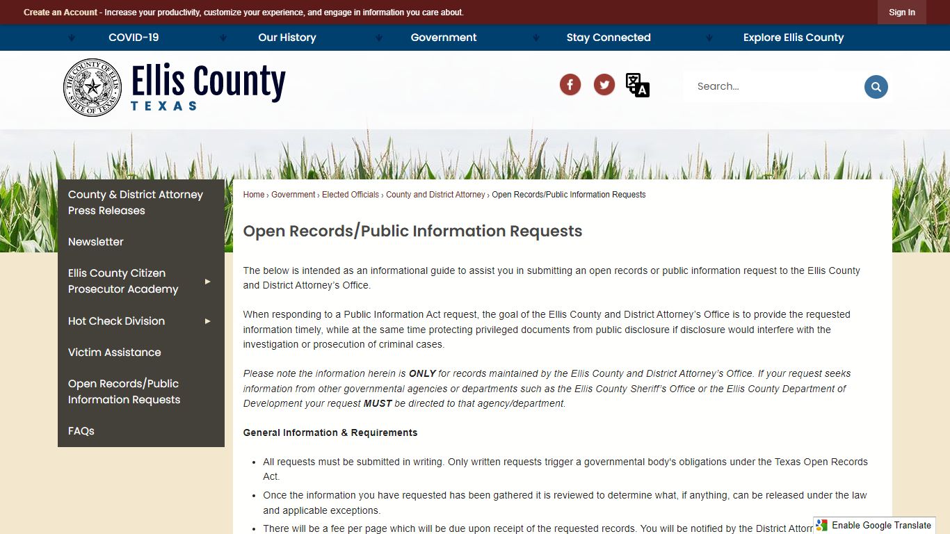 Open Records/Public Information Requests | Ellis County, TX Official ...